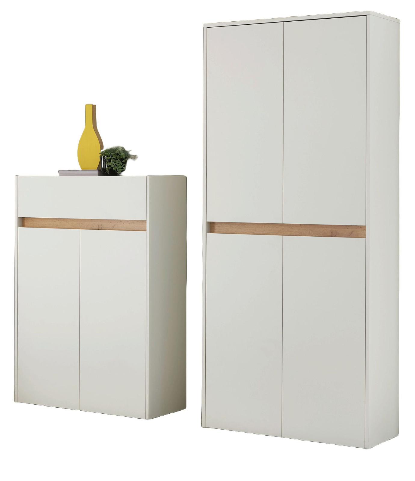 GARDEROBEN-SET weiß matt, Eiche Wotan 2-teilig 180 cm, Kombination mit viel Stauraum - Eiche Wotan/Schwarz, Holzwerkstoff/Kunststoff (180/195/40cm) - Furn.Design