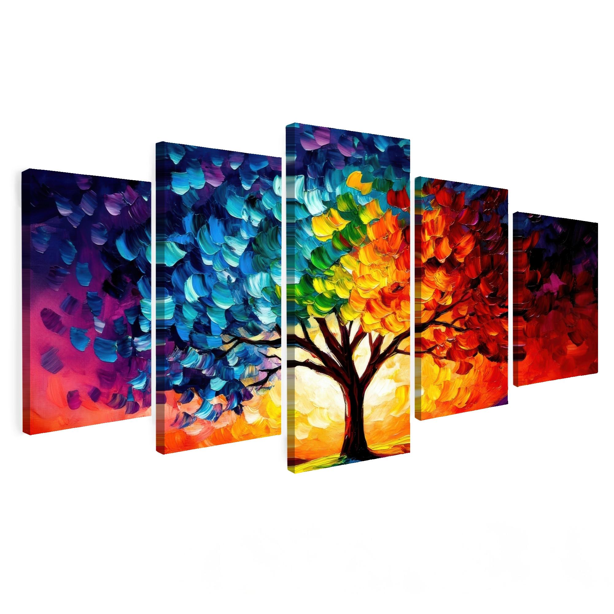LEINWANDBILD 5er Set Baum - Farbenfroh - Malerei-Look - Abstrakt 150x80 cm - Multicolor, Textil (150/80cm) - MuchoWow