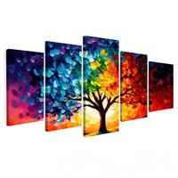 LEINWANDBILD 5er Set Baum - Farbenfroh - Malerei-Look - Abstrakt 150x80 cm - Multicolor, Textil (150/80cm) - MuchoWow