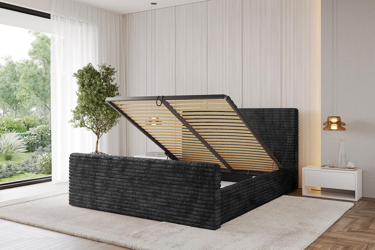 POLSTERBETT mit Bettkasten, Fußteil und Lattenrost, Boxbett mit Matratze H3/H4 - ALOVA-Z 120x200 Schwarz - Schwarz, Holzwerkstoff/Textil (120/200cm) - ALTDECOR
