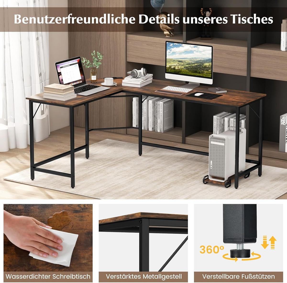 COMPUTERTISCH Braun - Braun, Holzwerkstoff (50/168/74.5cm) - COSTWAY