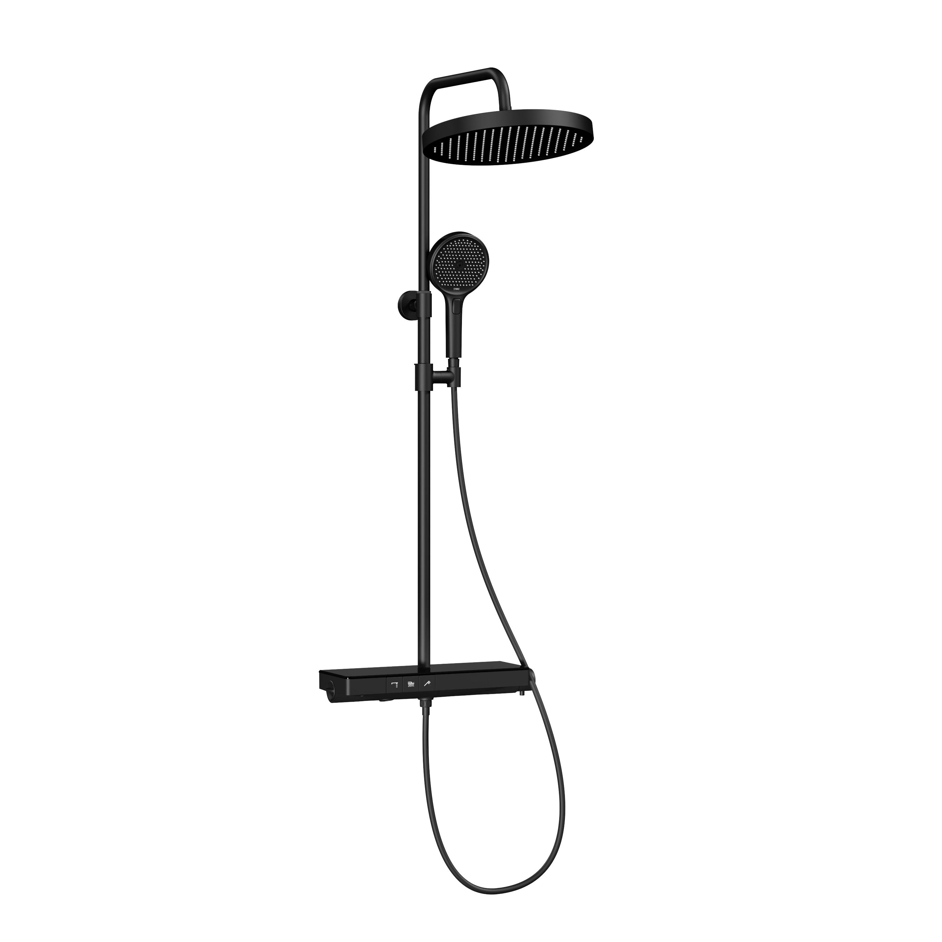 ÜBERKOPFBRAUSESET mit Thermostat Drei Wasserauslassmethoden Schwarz - Schwarz, Metall (13.5/106/44.6cm) - EMKE