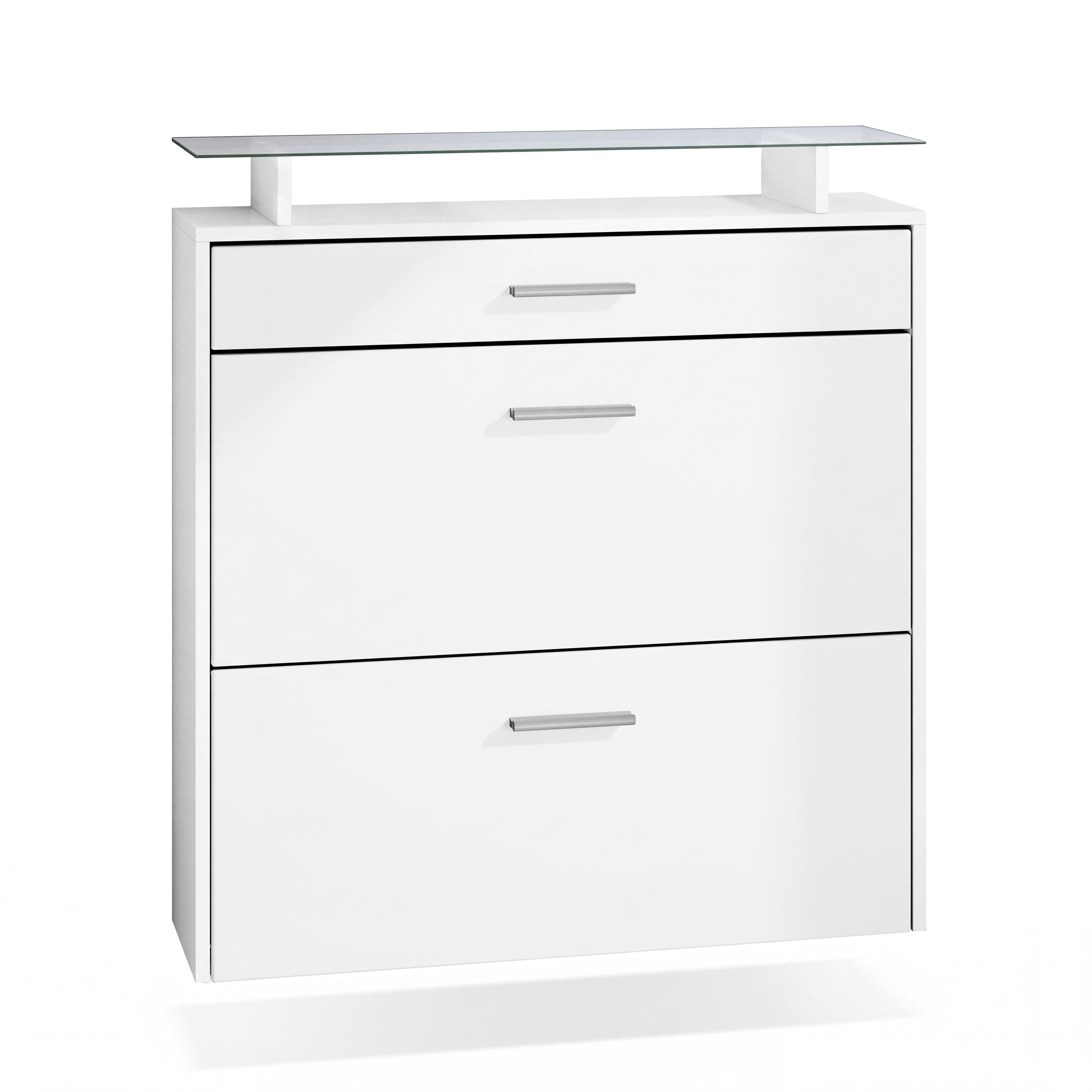 SCHUHSCHRANK Malea Front in Weiß matt - Weiß, Holzwerkstoff (89/96/23cm) - Vladon