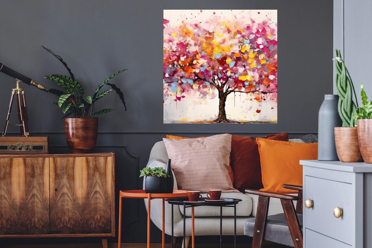 WANDTATTOO Aquarell - Baum - Kunst - Abstrakt Wanddeko 50x50 cm - Multicolor, Kunststoff (50/50/0.1cm) - MuchoWow