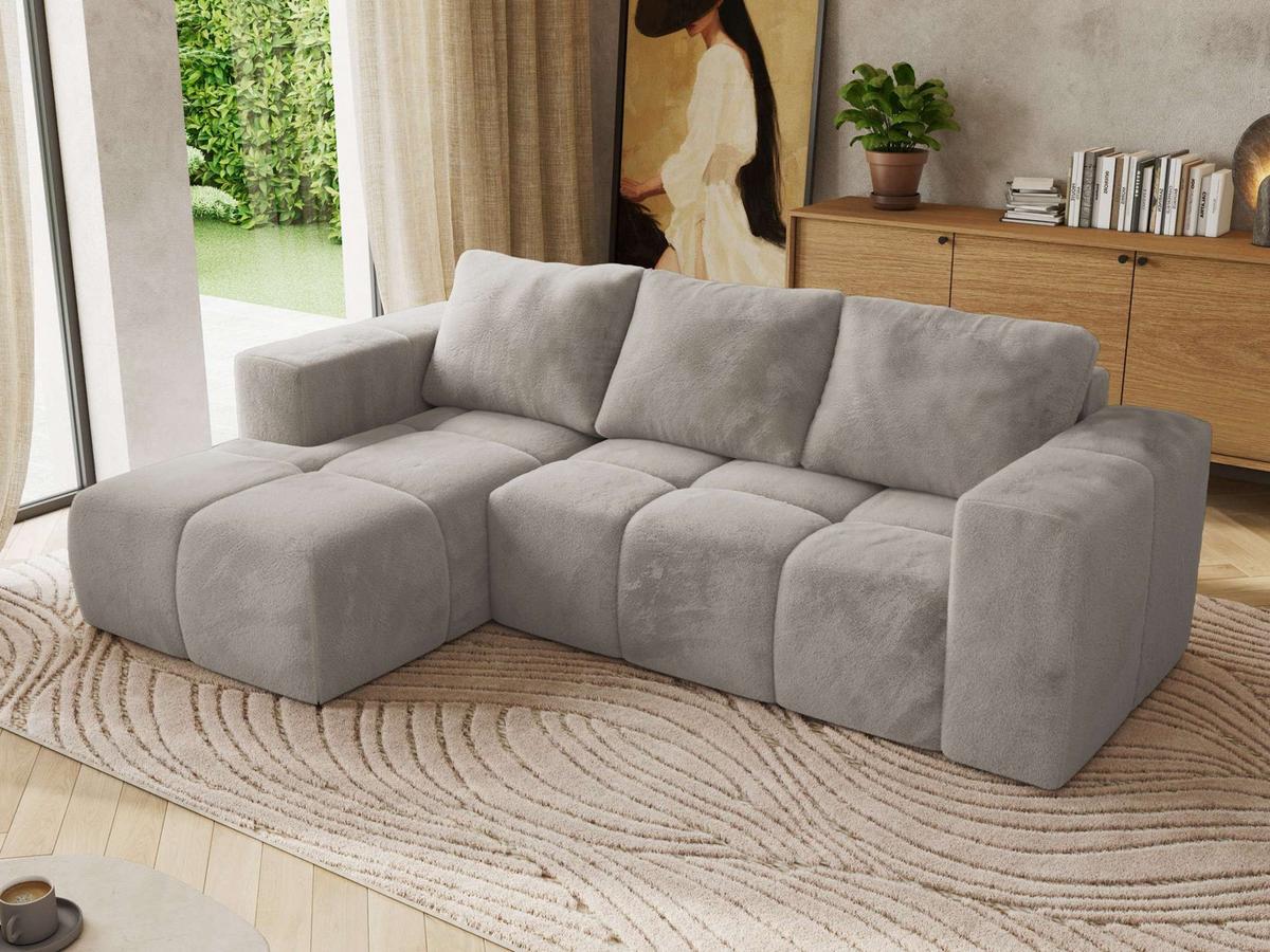 ECKSOFA MONIVA Hellgrau Plüsch - Links - Hellgrau/Schwarz, Kunststoff/Textil (164/266cm) - MKS