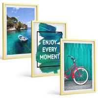 BILDER SET 3er Set - 40x60 cm Goldrahmen - Inspiration für ein Fahrrad mit Seeboot - Goldfarben, Kunststoff (40/60cm) - TULUP