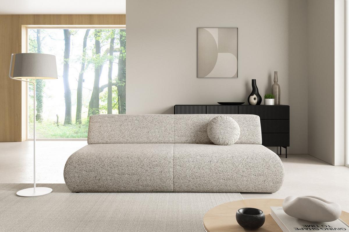 BETTSOFA DELTA Beige Geflochtener Stoff mit Schlaffunktion - Beige, Holz (214/74/100cm) - MASSENO