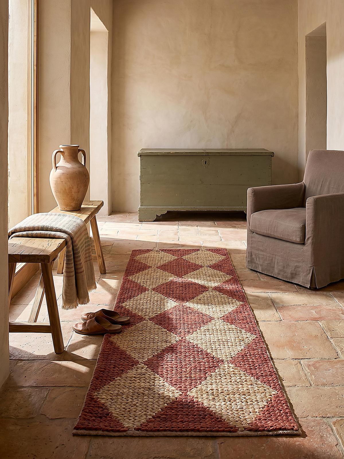 JUTETEPPICH BAIN, mit Rautenmuster, Terrakotta, 60 x 230 cm - Rot, Textil (230/60cm) - KADIMA DESIGN