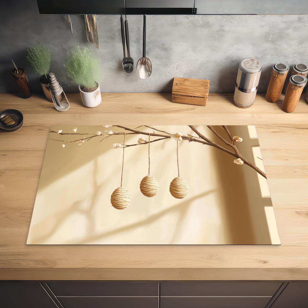 HERDABDECKPLATTE Beige - Osterkuchen - Eier Induktionsmatte 77x51 cm - Beige, Kunststoff (77/51/0.2cm) - MuchoWow