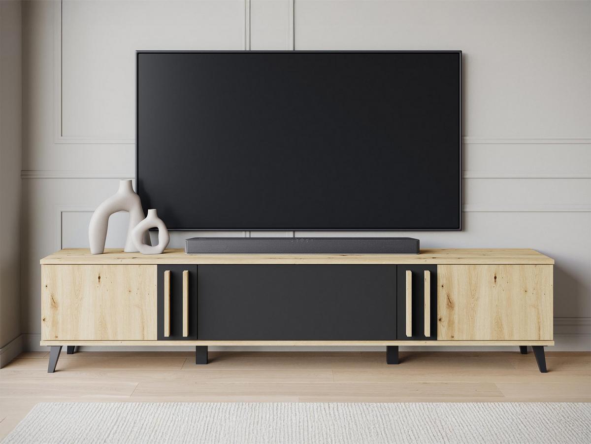 TV-LOWBOARD Helsinki 183 - Schwarz/Graphitfarben, Holzwerkstoff/Kunststoff (180/70/33cm) - MIRJAN24