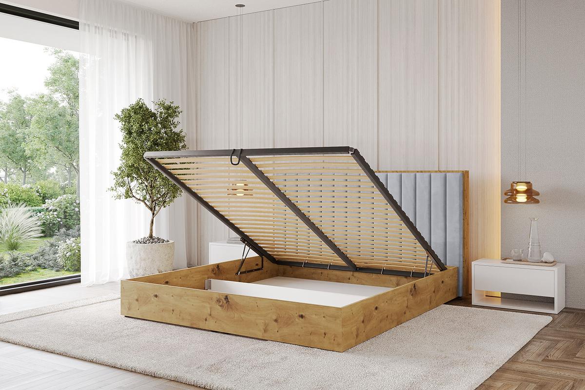 POLSTERBETT mit Bettkasten und Lattenrost, Bett mit Matratze H3/H4 - ENZO4 180x200 Hellgrau - Hellgrau, Holzwerkstoff/Textil (180/200cm) - ALTDECOR