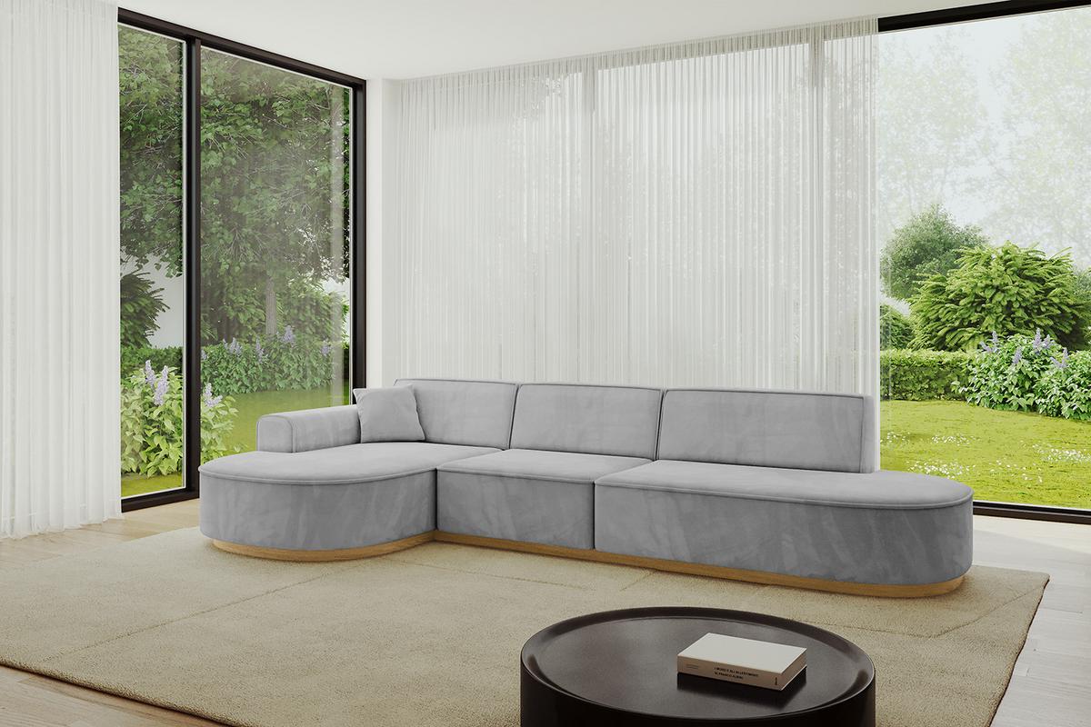 ECKSOFA Ottomane Links MARI-L2-v2 - 328x171x83 cm Grau Velours - Grau, Holzwerkstoff/Textil (328/171cm) - ALTDECOR