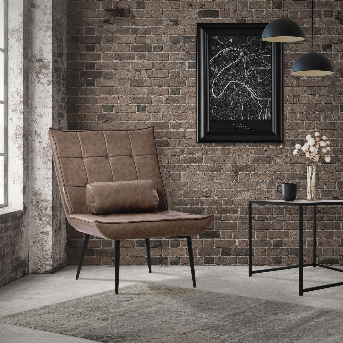 SESSEL Wohnzimmer aus Kunstleder-PU Braun Relaxsessel mit Lendenkissen - Schwarz/Braun, Metall (97/100/79cm) - ML-DESIGN