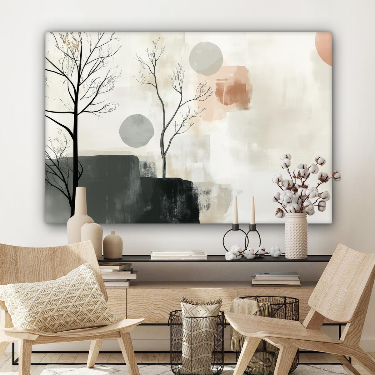 LEINWANDBILD Wabi sabi - Beige - Pflanze Wohnzimmer Groß 120x80 cm - Sandfarben, Textil (120/80cm) - MuchoWow