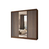 SCHWEBETÜRENSCHRANK LAMELLO 240/216/61 cm Modern Kleiderschrank 3-türig mit Spiegel Nussbaumfarben - Nussbaumfarben, Holzwerkstoff (240/216/61cm) - MASSENO
