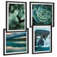 BILDER SET 4er Set - 50x50 cm & 40x60 cm Schwarzer Rahmen - Nahaufnahmen von Blättern sukkulenter Pflanzen - Schwarz, Kunststoff (50/50cm) - TULUP
