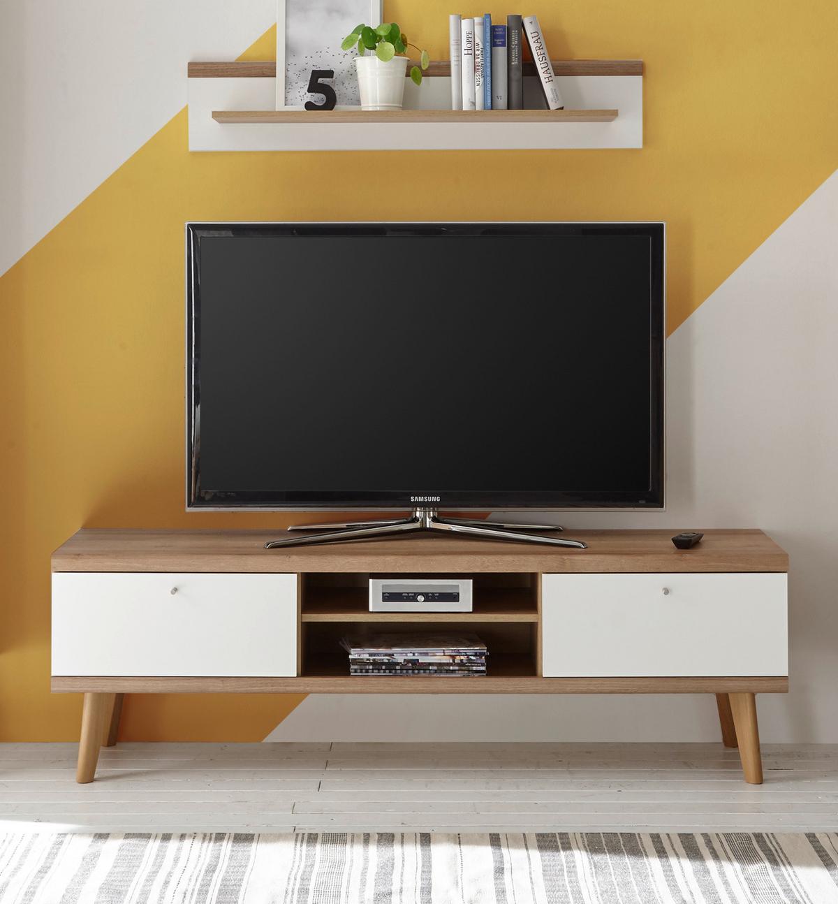WANDBOARD weiß, Eiche Riviera, Wandregal skandinavisch, 107 x 20 cm - Weiß, Holzwerkstoff (107/20/19cm) - Furn.Design