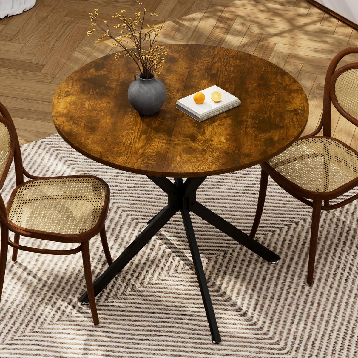 ESSTISCH Runder 90 cm Vintagebraun mit Metallgestell Platzsparend - Schwarz, Holzwerkstoff (90/90/78cm) - Urban Meuble