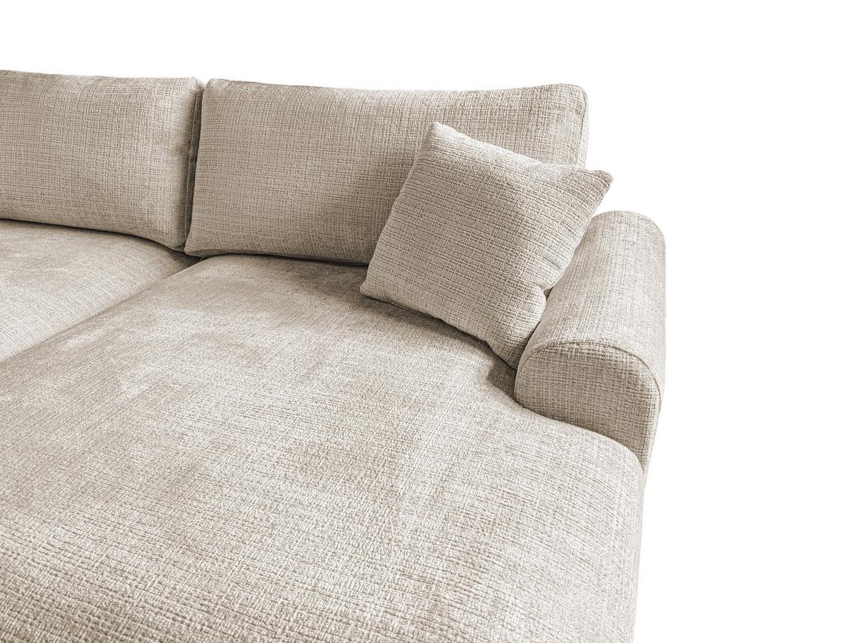 ECKSOFA Melvano mit Schlaffunktion und Bettkasten im Japandi-Stil aus weichem Dunkelbeige Chenille-Stoff - Beige/Schwarz, Holz/Kunststoff (240/145cm) - S-Style