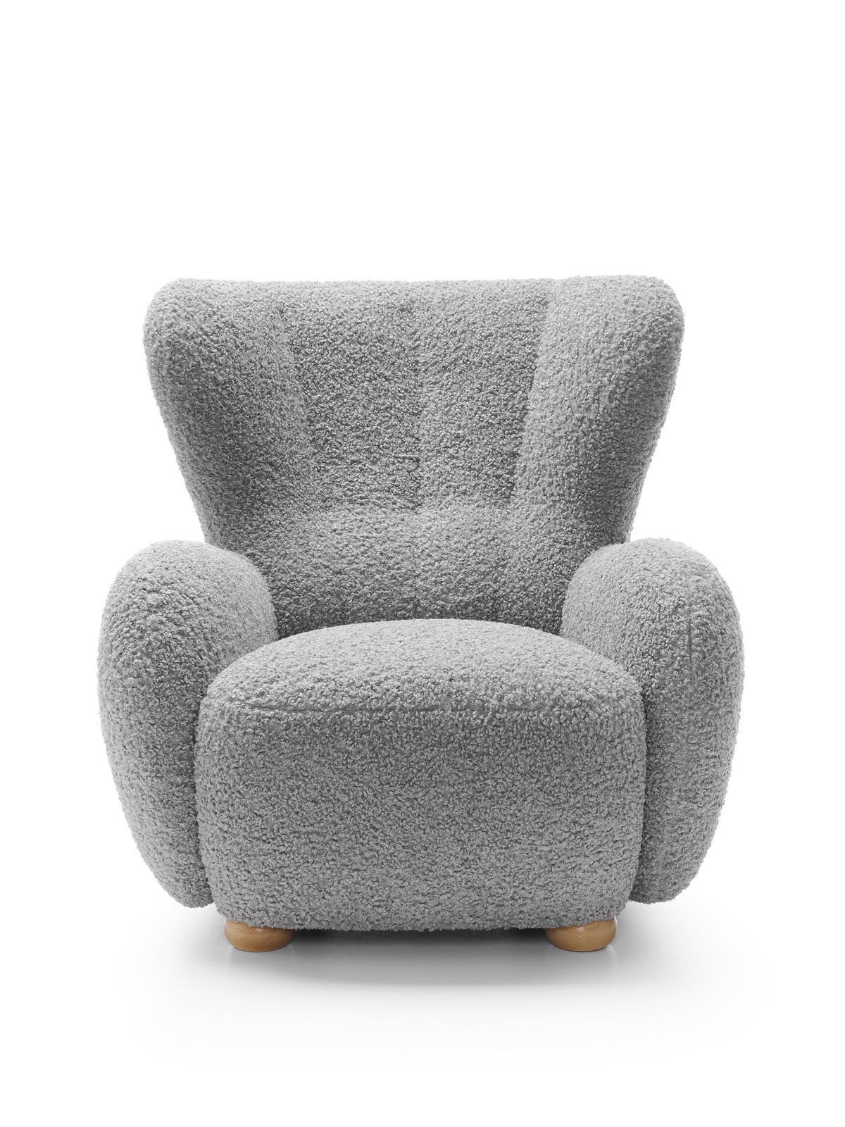 SESSEL MIST, Polstersessel Klassisch Loungesessel, Bucle-Stoff Grau - Grau, Holz/Holzwerkstoff (88/91/100cm) - MASSENO