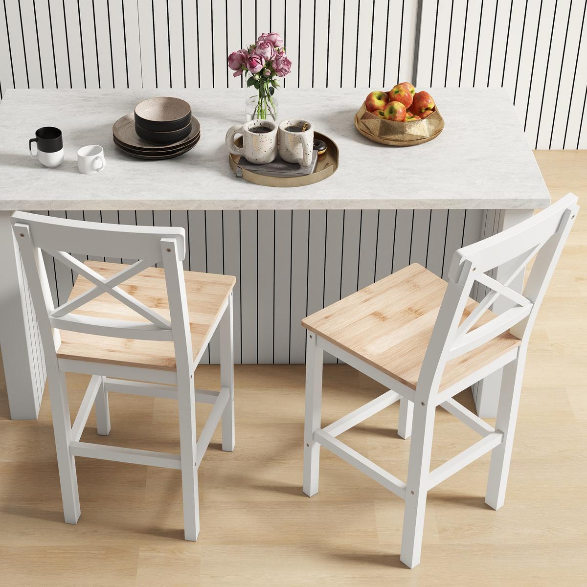 BARSTUHL 2er Set Kiefernholz Naturholz - Naturfarben, Holz (41/97.5/46cm) - HOMCOM