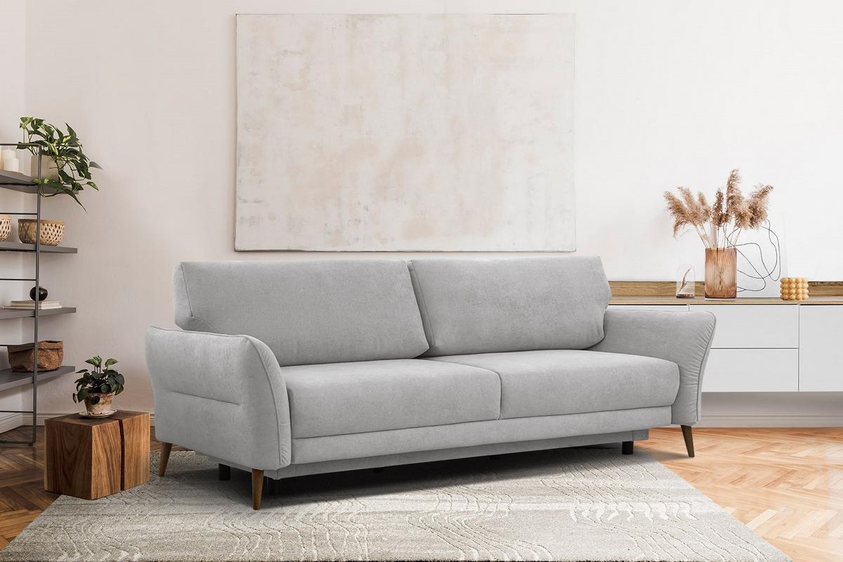 SOFA FIGARI 3-Sitzer mit Schlaffunktion, hellgrau - Hellgrau/Braun, Holz/Textil (232/90/107cm) - Wozimo