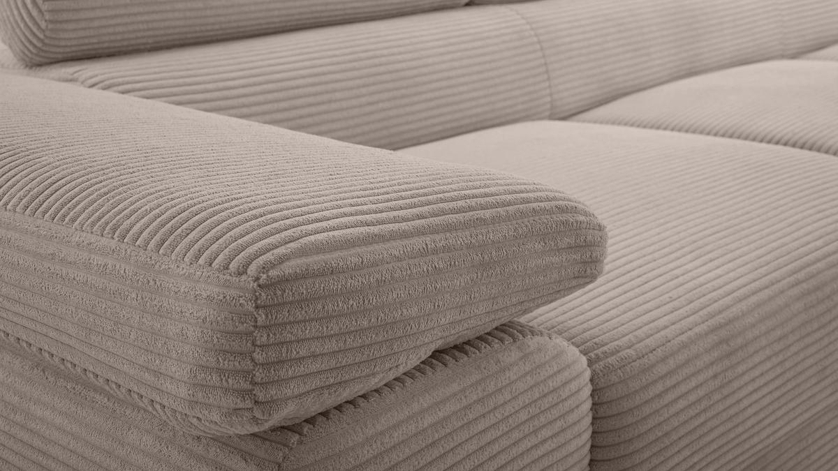 WOHNLANDSCHAFT Arborio Beige 352/202/90 cm mit Schlaffunktion - Beige/Schwarz, Textil/Metall (352/90/202cm) - AX Living