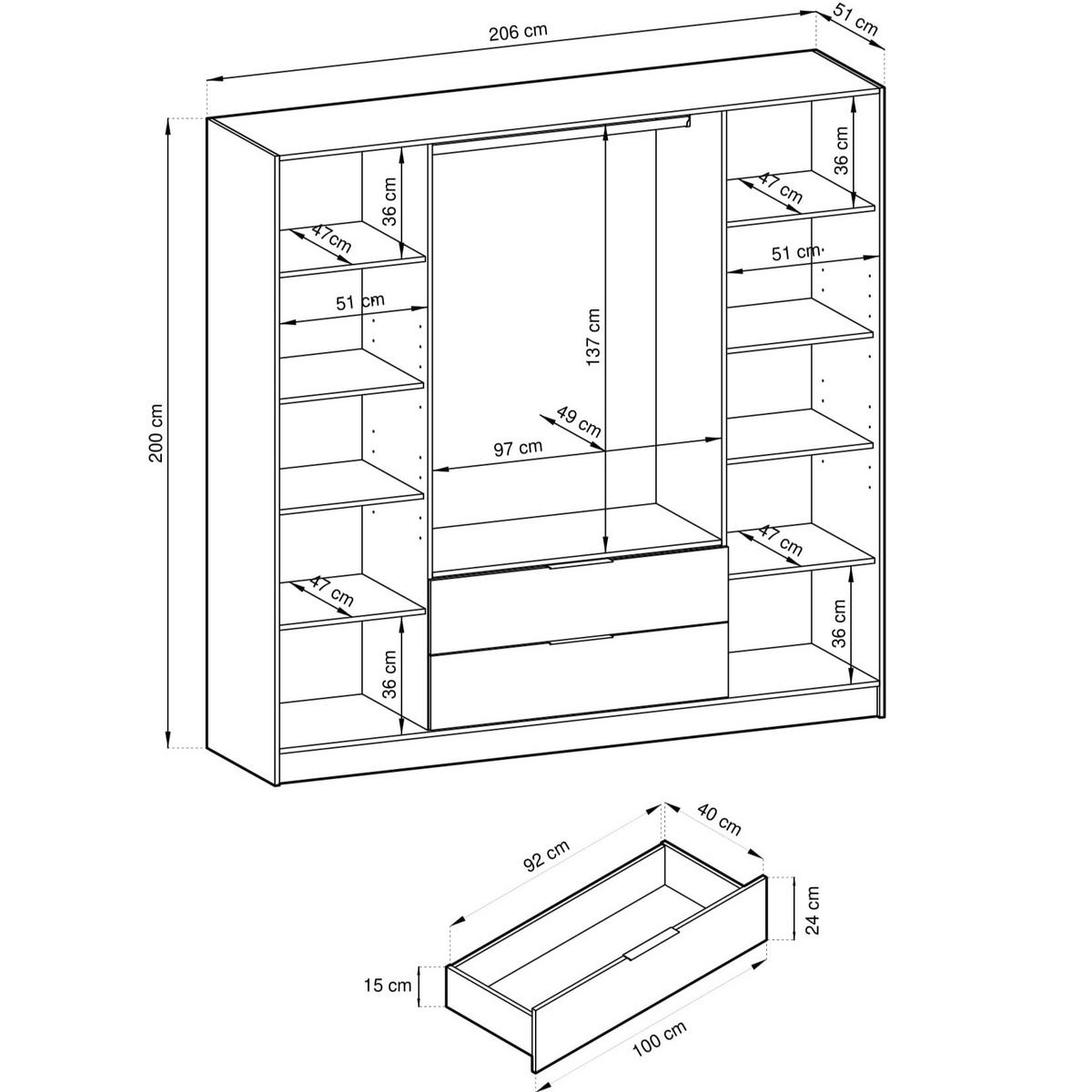 DREHTÜRENSCHRANK CATERINA 206/200/51 cm 4-türig Schwarz - Schwarz, Holzwerkstoff (206/200/51cm) - MASSENO