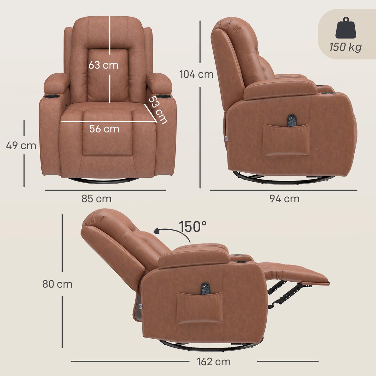 MASSAGESESSEL Kunstleder Hellbraun - Hellbraun/Schwarz, Kunststoff/Metall (85/104/94cm) - HOMCOM