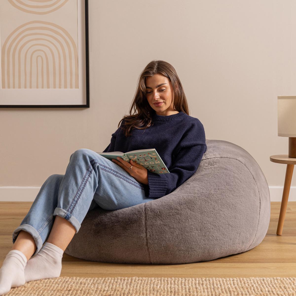 SITZSACK Kingston Kaninchenkunstfell - Grau, Textil (85/50/85cm) - icon