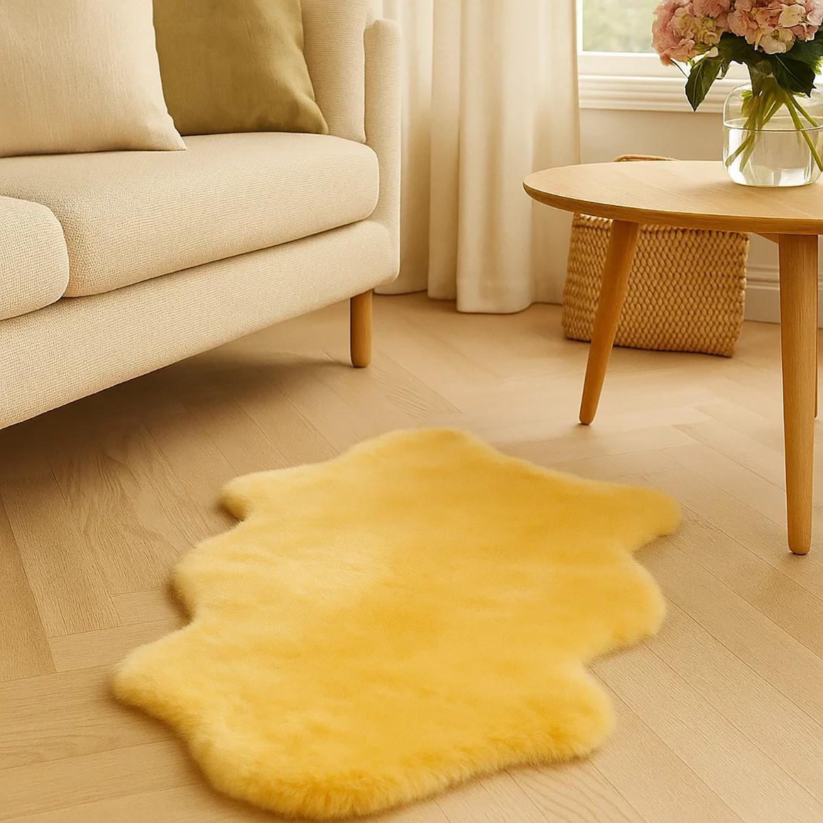 SCHAFFELL Natur Lammfell Weich Flauschig Wohnteppich, Relugan, ca. 110 cm - Gelb/Goldfarben, Fell (60/110cm) - Provellus
