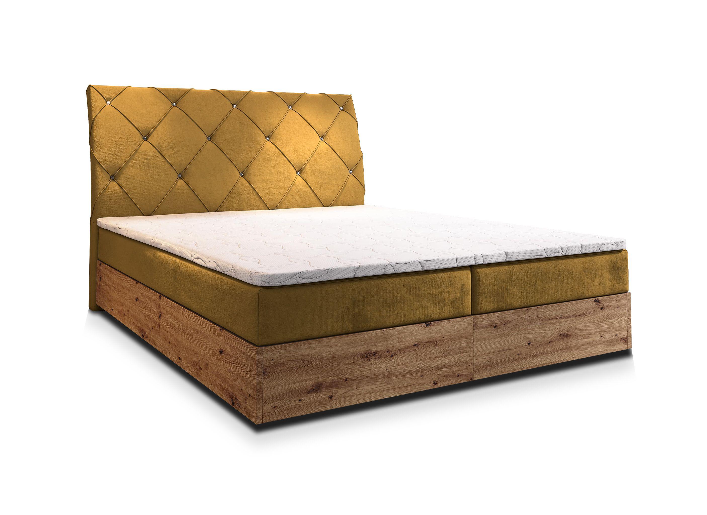 BOXBETT VELLANO 180x200 cm mit Matratze und Topper - Gelb - Gelb, Holz (180/200cm) - MASSENO