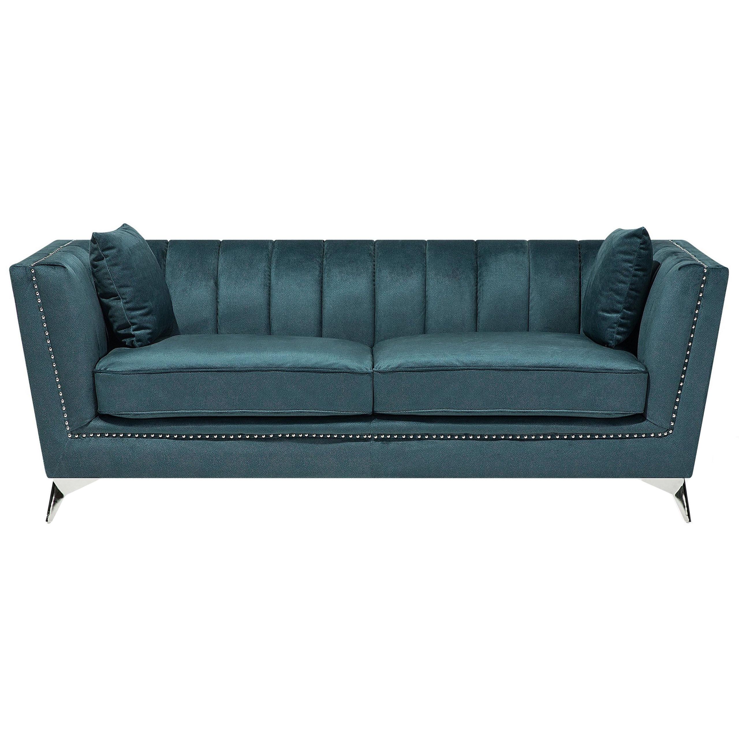 3-SITZER-SOFA Samtstoff Blau-Grün Gaula - Petrol/Hellgrün, Textil (211/77/80cm) - Beliani