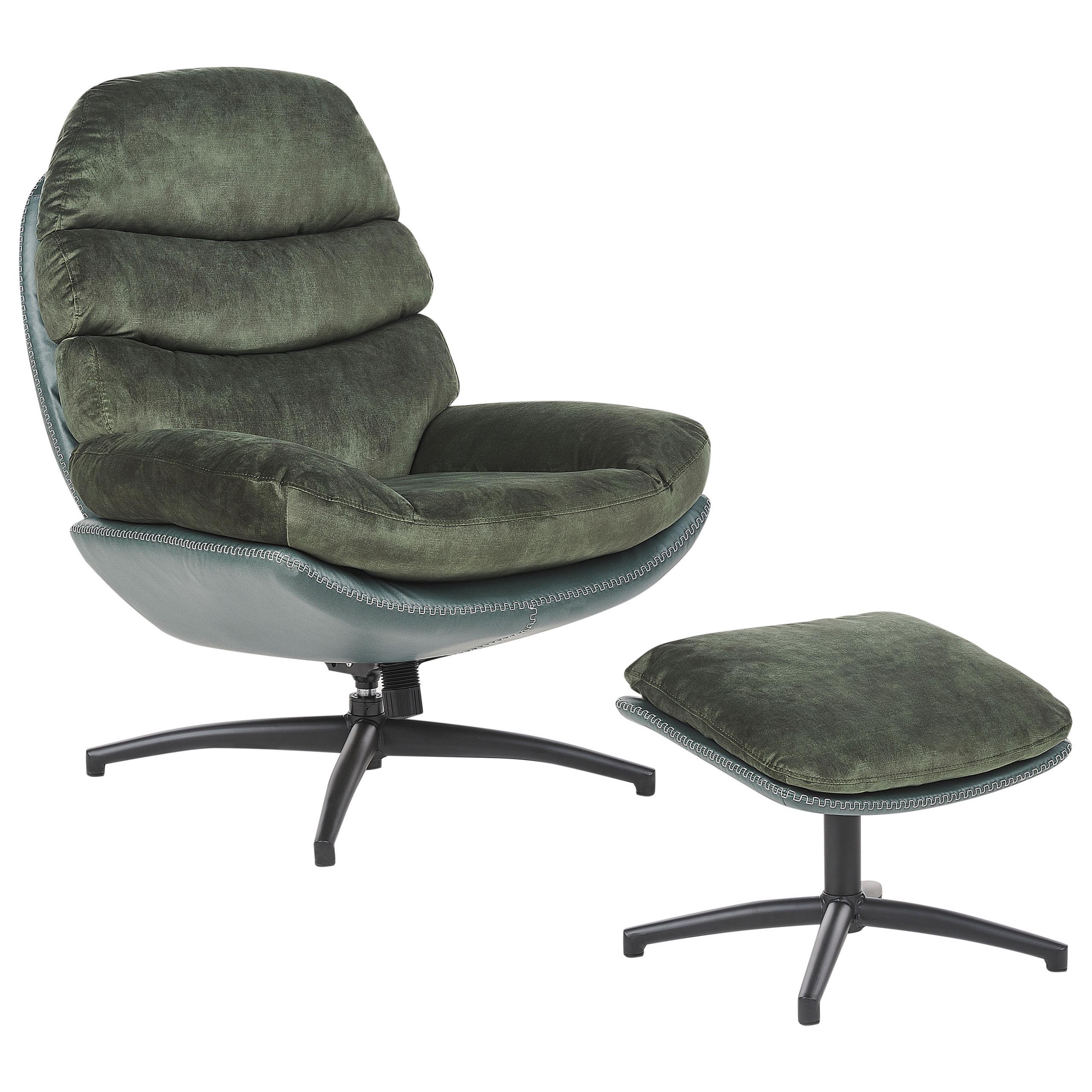 STUHL mit Fußhocker Dunkelgrün Eide - Schwarz/Grün, Textil (78/100/87cm) - Beliani