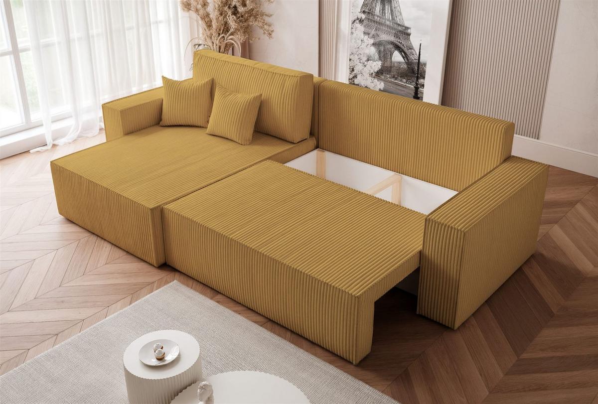 ECKSOFA Adara Max Mit Schlaffunktion - Gelb, Holzwerkstoff/Textil (276/145cm) - Fun Möbel