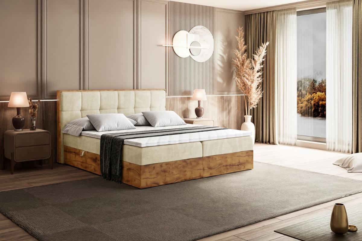 BOXBETT mit Matratze H4 und Lattenrost - LOLLI7 - 140x200 - Beige - Braun, Holzwerkstoff/Kunststoff (140/200cm) - ALTDECOR