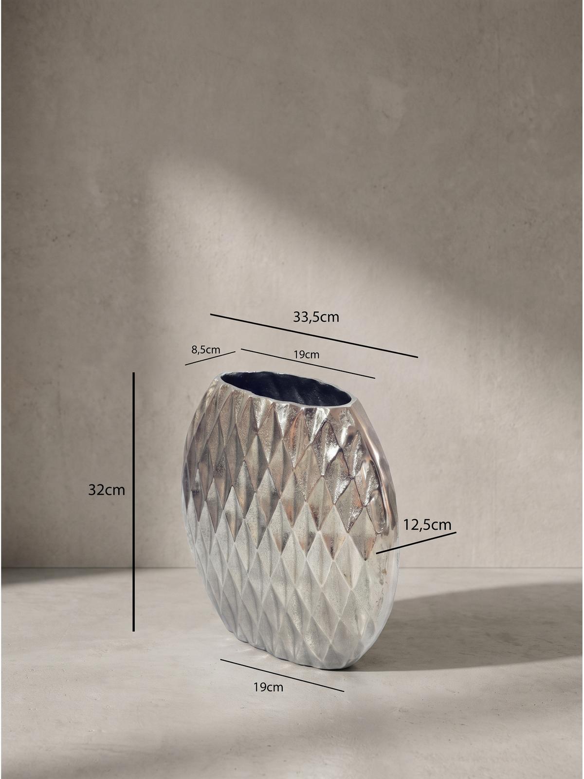 TISCHVASE BERLENGA, Aluminium, handgefertigt, Silber, 33,5 x 12,5 x 32 cm - Silberfarben, Metall (32cm) - KADIMA DESIGN