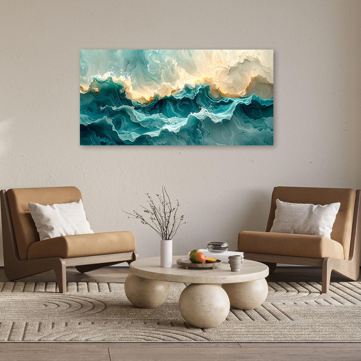 LEINWANDBILD Abstraktion 120x60cm - Türkis, Textil (120/60cm) - Feeby