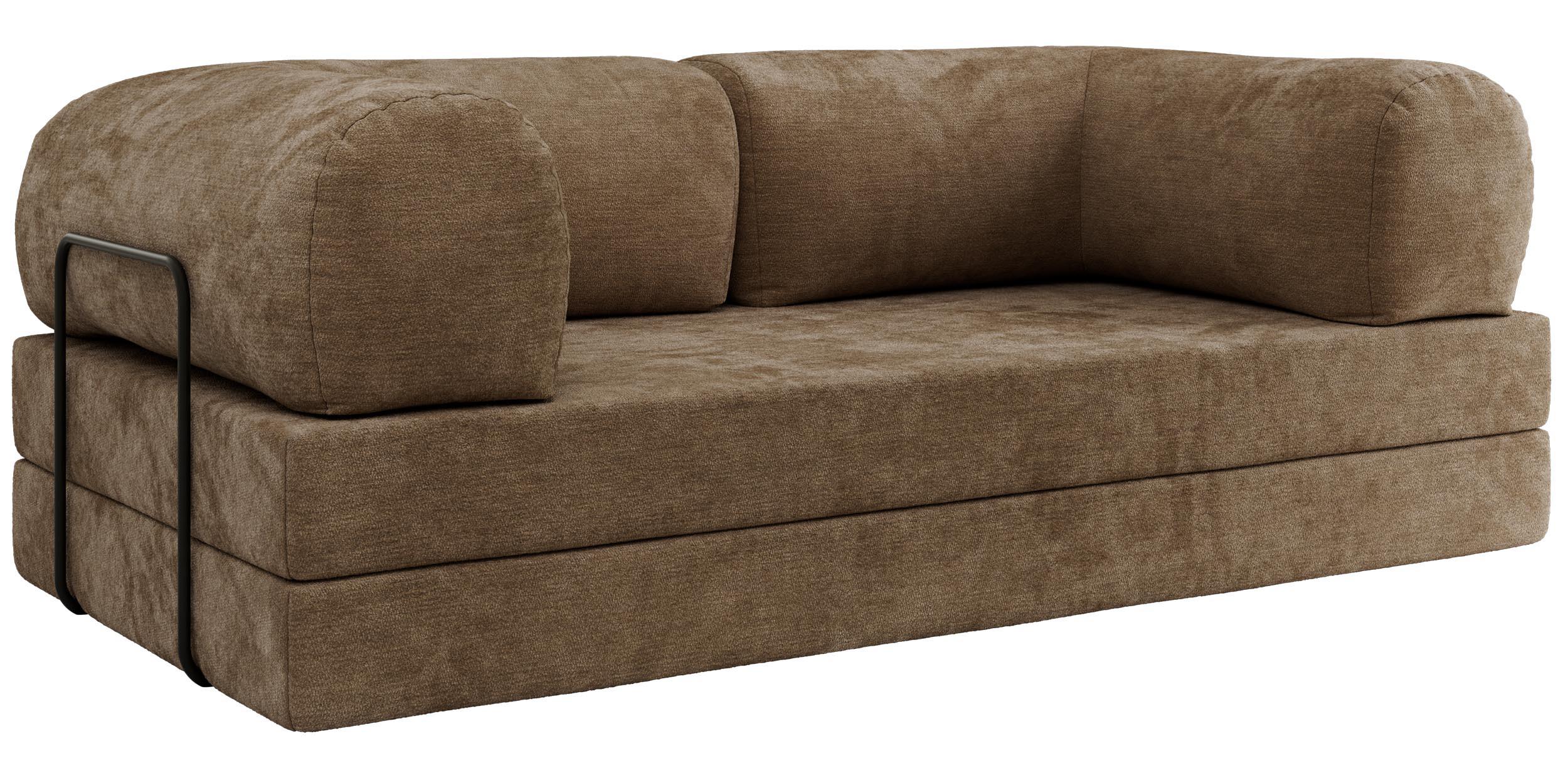 3-SITZER SOFA ORSETTO - Hellbraun Schenille glatt - Hellbraun/Schwarz, Textil/Metall (200/70/100cm) - MKS