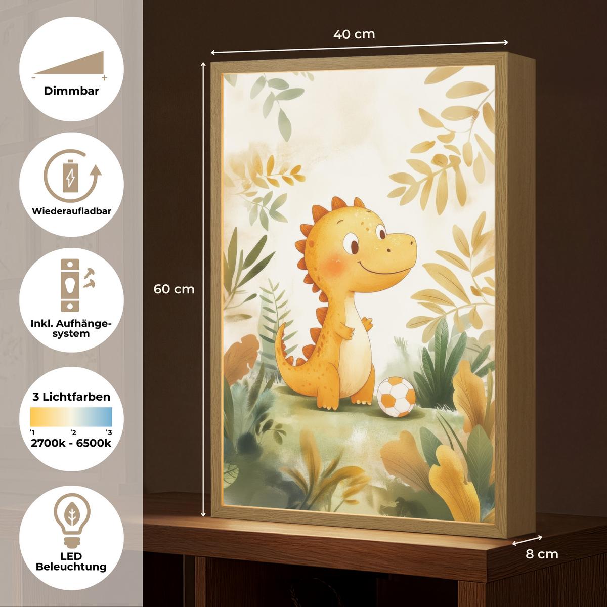 WANDLEUCHTE MIT AKKU Dino - Fußball - Orange 40x60 cm - Beige, Holzwerkstoff (40/60/8cm) - OnlyWow