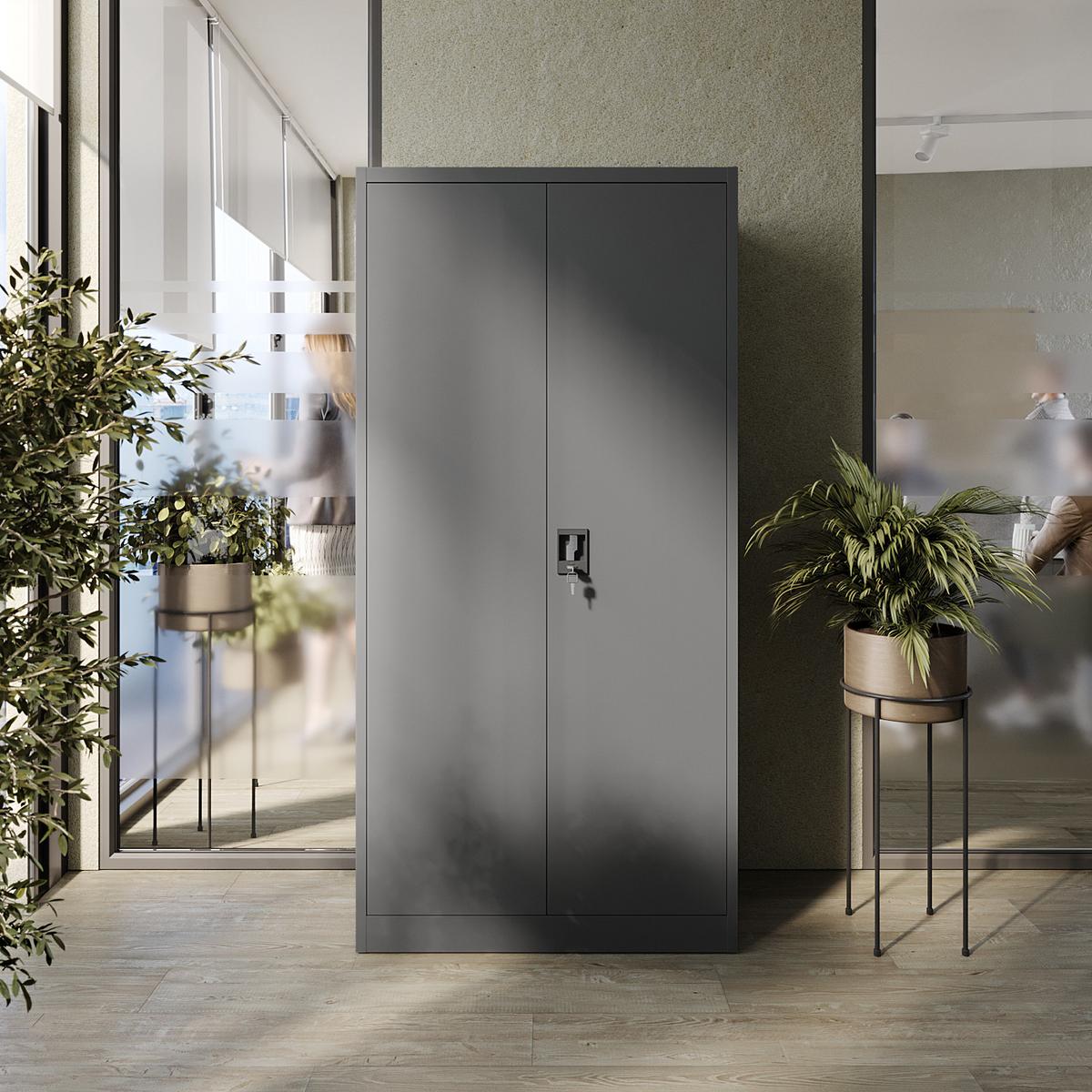 SOZIALRAUMSCHRANK aus Stahl Metallschrank für Büro Stahlschrank für Dokumente Akten Anthrazit 90x45x185cm - Anthrazit, Metall (90/185/45cm) - Muralo