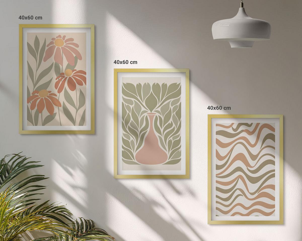 BILDER SET 3er Set - 40x60 cm Goldrahmen - Abstrakte Pastellblumen - Goldfarben, Kunststoff (40/60cm) - TULUP