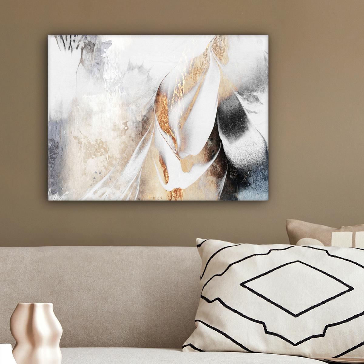 LEINWANDBILD Luxus - Abstrakt - Gold - Weiß Wandbild 40x30 cm - Goldfarben, Textil (40/30cm) - MuchoWow