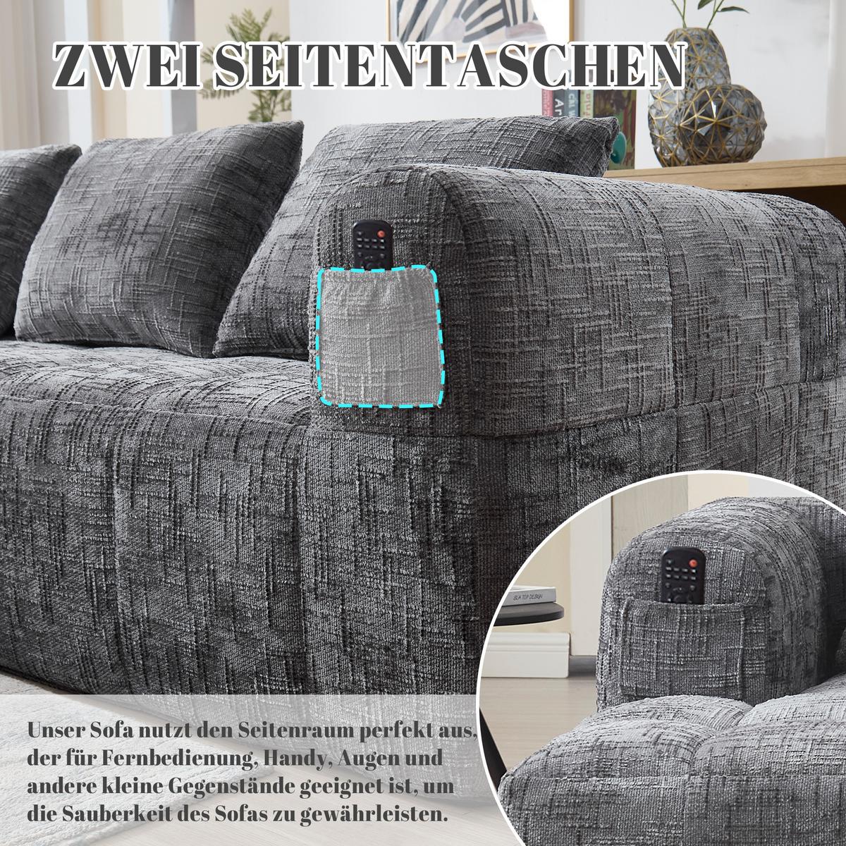 ECKSOFA chenille L-form mit chaiselongue & 3 kissen - Grau, Textil (250/158cm) - Urban Meuble