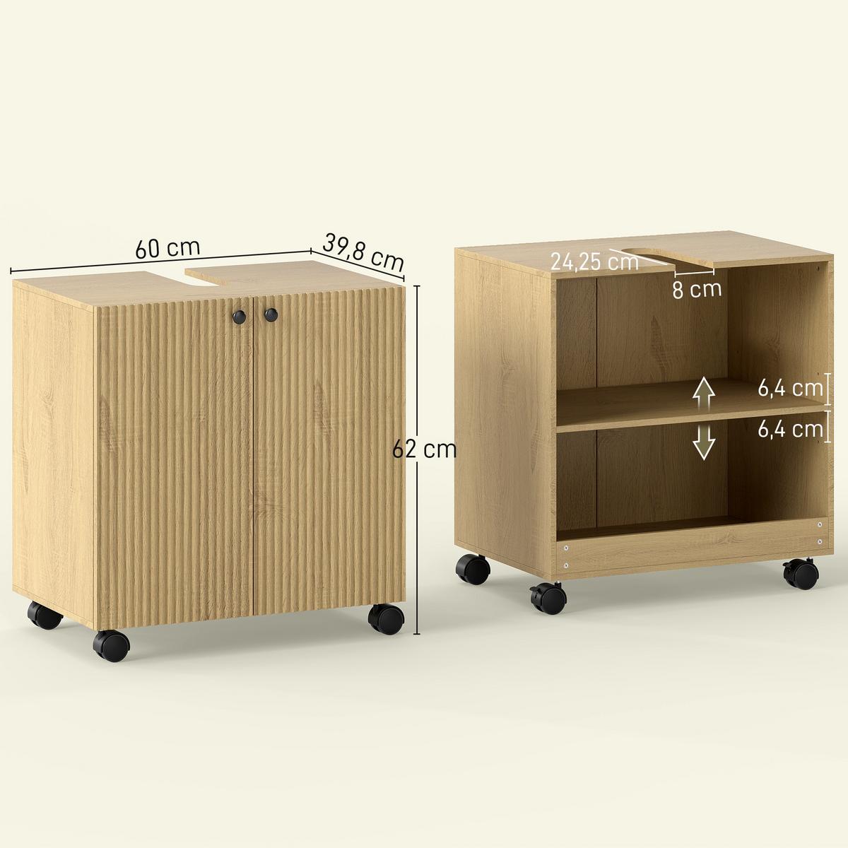 WASCHBECKENUNTERSCHRANK Spanplatte MDF Naturholz - Eichefarben, Holzwerkstoff (39.8/62/60cm) - HOMCOM