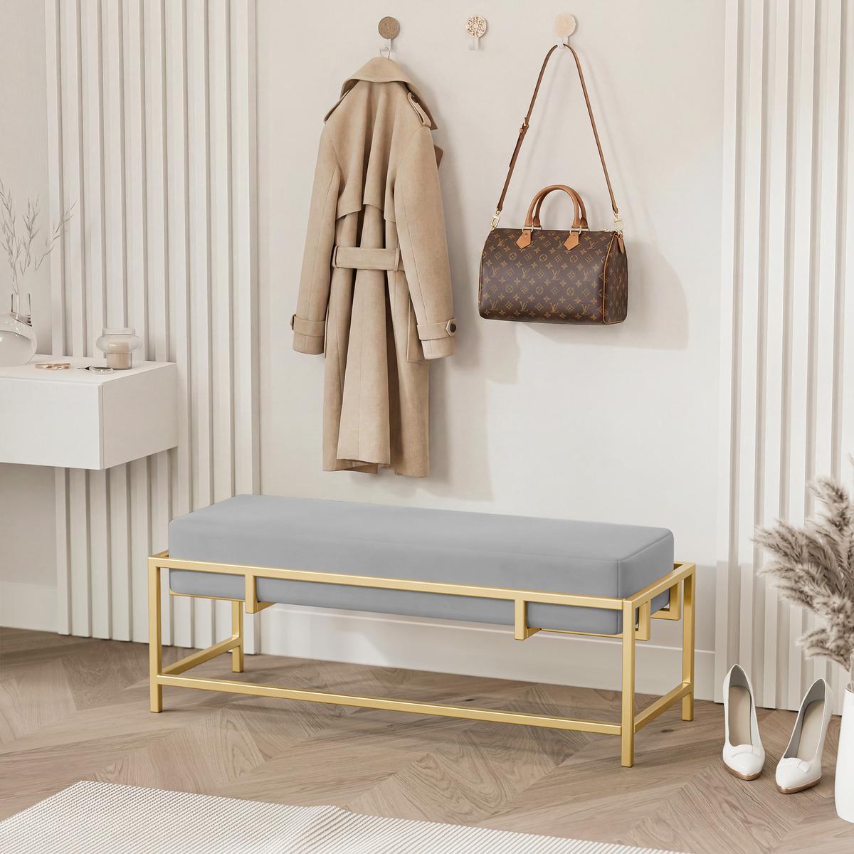 POLSTERBANK GLAM 100 cm Gold / Grau ,Metallgestell - Grau, Textil/Metall (100/45/35cm) - Idohome