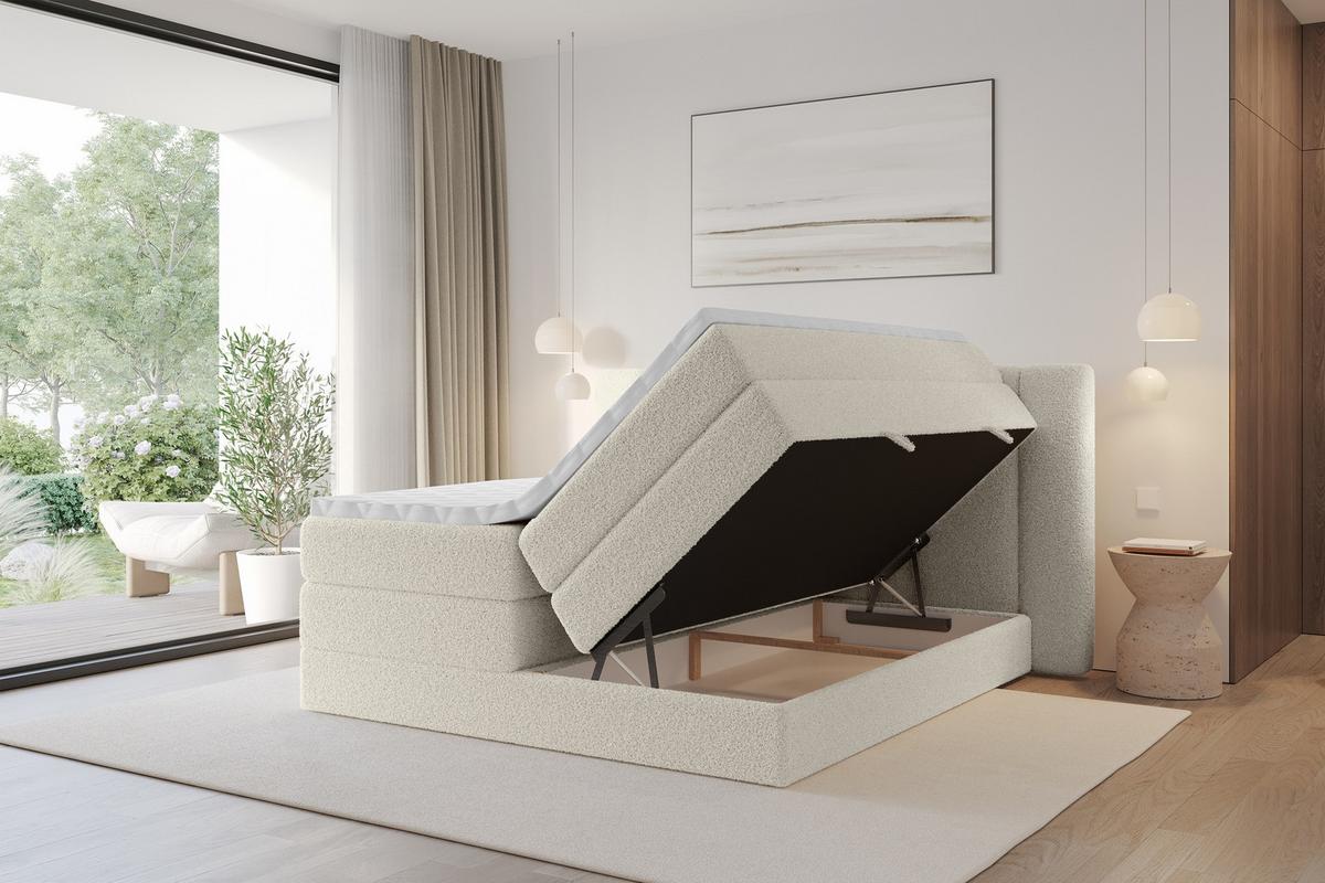 BOXSPRINGBETT mit Matratze H3/H4 - EVON KING - 180x200 cm Beige - Kaschmir, Holzwerkstoff (180/200cm) - ALTDECOR