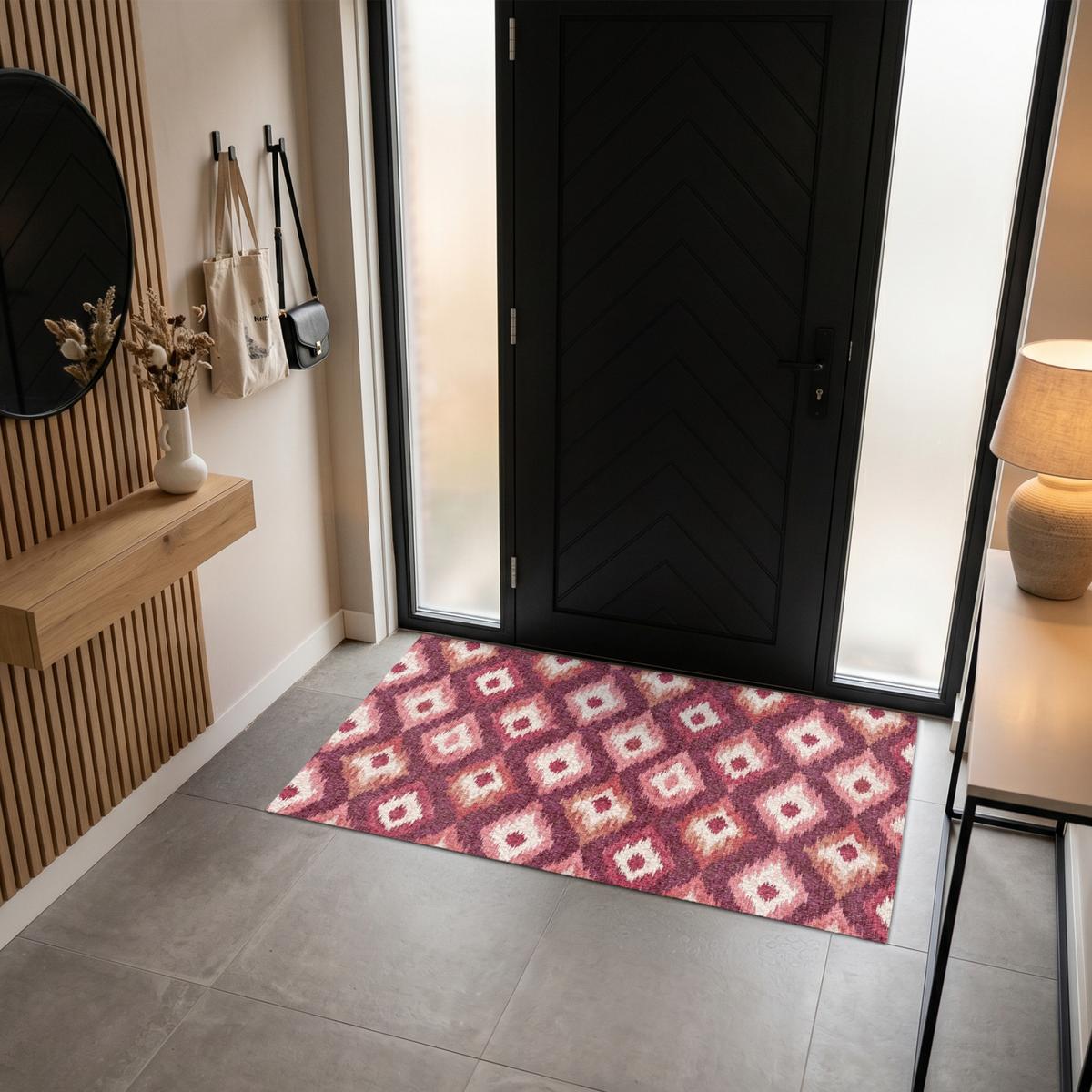 FUSSMATTE Diamantformen - Rosa - Muster - Textur Flurteppich 150x90 cm - Beere, Kunststoff (150/0.4cm) - MuchoWow
