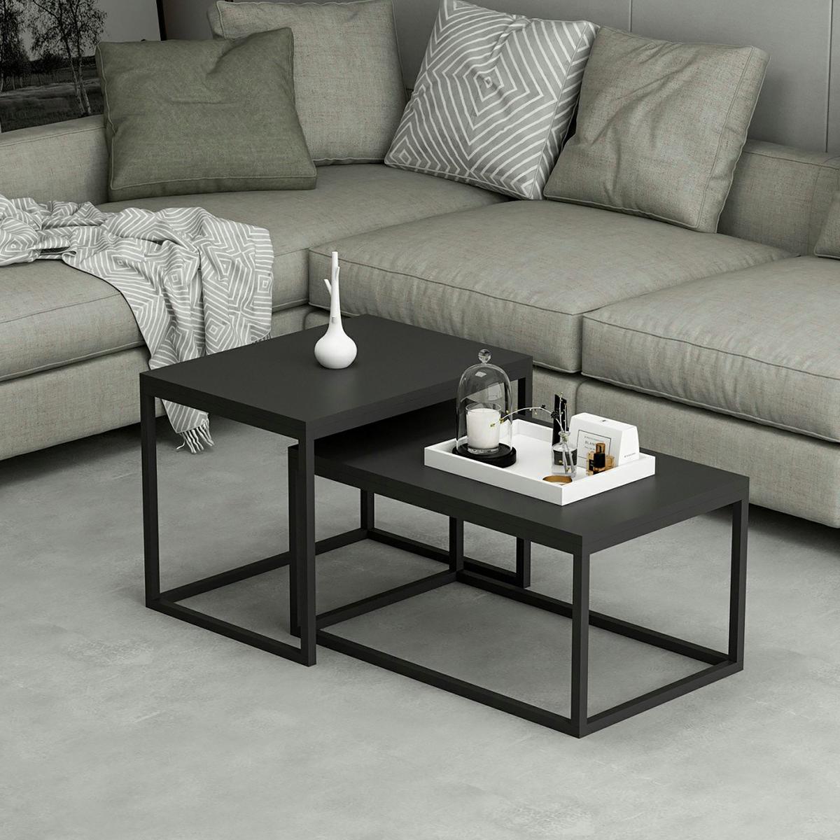 SATZTISCH Aabenraa 60/45/47 - Schwarz, Metall (45/60/47cm) - [en.casa]
