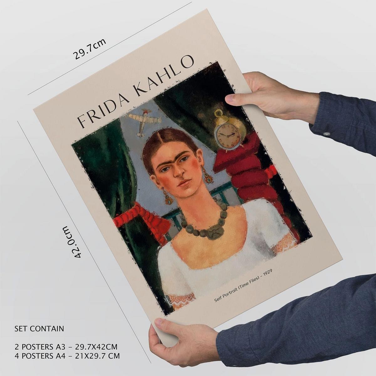 POSTER Set Mit 6 Frida Kahlo Posterblatt Malergalerie Dekorative Gemälde Für Ihr Wohnzimmer, Schlafzimmer, Zuhause Wandkunstdrucke A3 & A4 Rahmenlos - Klar, Papier (29/3cm) - Nacnic